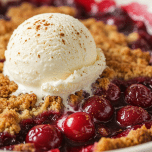 cherry crisp with ice cream