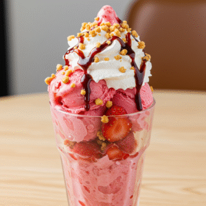 Strawberry Ice Cream Sundae with Nuts